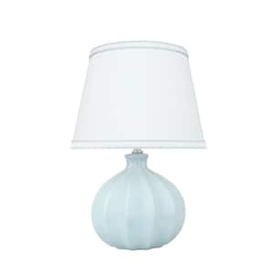 15 in. Light Blue Ceramic Table Lamp with Hardback Empire Shaped Lamp Shade in White
