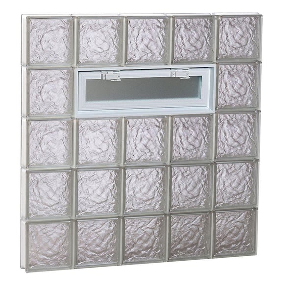 Clearly Secure 38.75 in. x 38.75 in. x 3.125 in. Frameless Vented Ice Pattern Glass Block Window