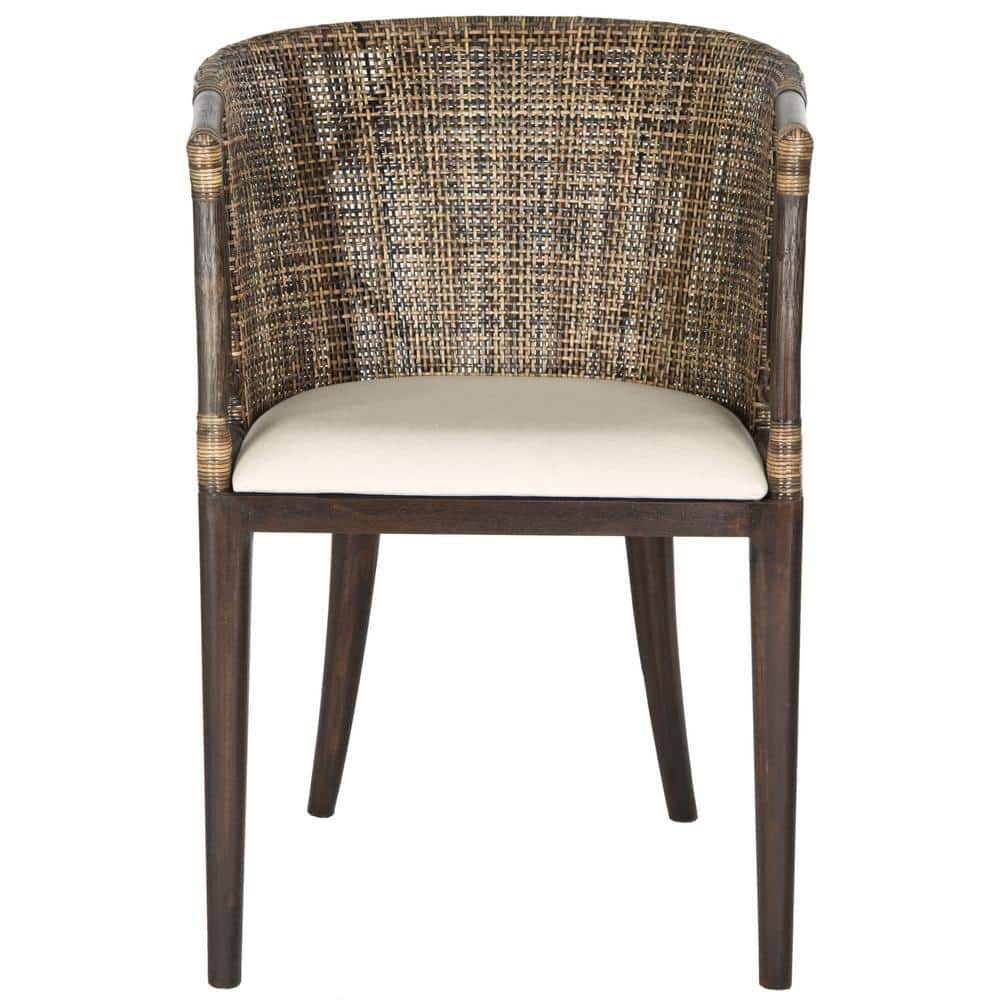Transitional Buenos Aires Inspired Rattan Barrel Armchair, Brown/White