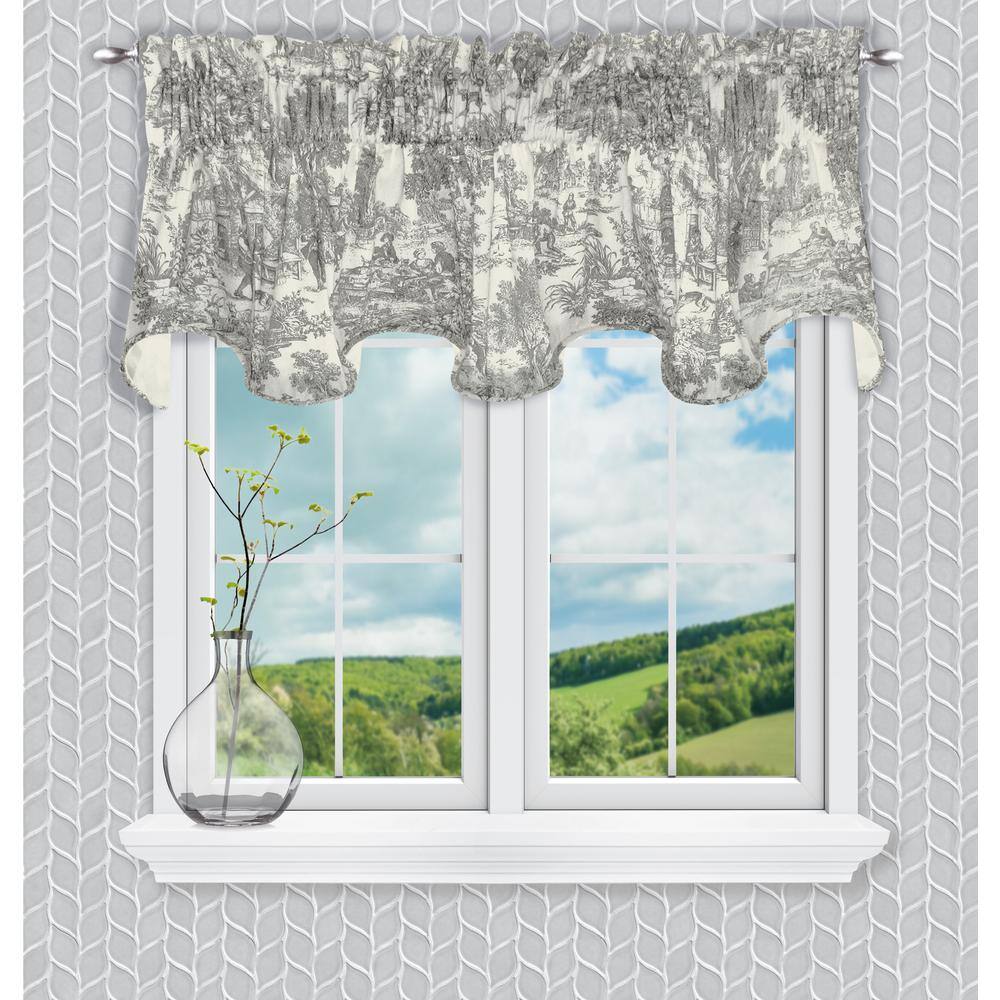 Gray Floral Cotton Scallop Rod Pocket Valance 70 x 15