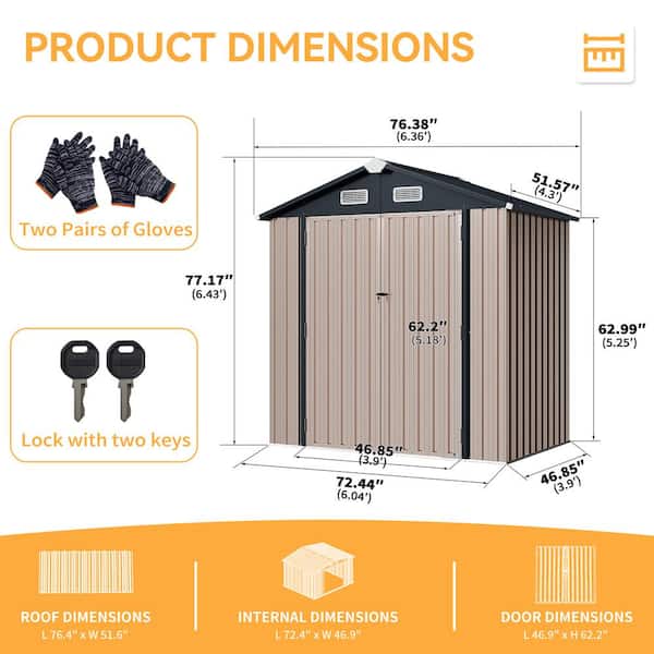 Sizzim 6 ft. W x 4 ft. D Outdoor Storage Metal Shed with Floor