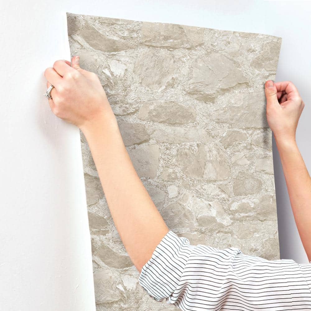 Beige Stone Textured Self-Adhesive Removable Wallpaper