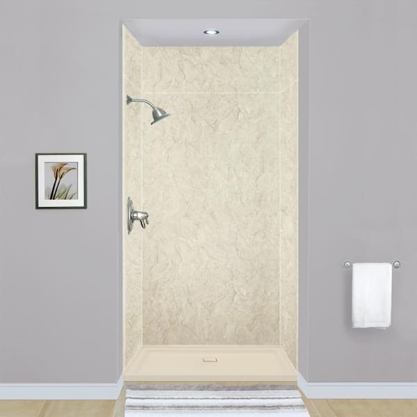 Transolid Expressions 36 in. x 48 in. x 96 in. 4-Piece Easy Up Adhesive Alcove Shower Wall Surround in Sea Fog