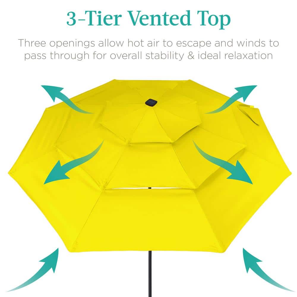 10ft Yellow Steel Market Patio Umbrella with LED Lights