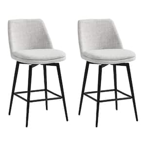 Cecily 27 in. Mixed White High Back Metal Swivel Counter Stool with Fabric Seat (Set of 2)