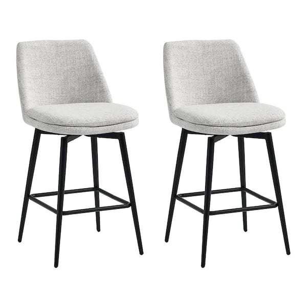 Spruce & Spring Cecily 27 in. Mixed White High Back Metal Swivel Counter Stool with Fabric Seat (Set of 2)