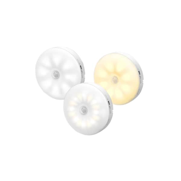 3.34 in. 3-Pack Battery Operated Wireless USB Charging White Integrated LED Linkable Under Cabinet Light, Closet Light
