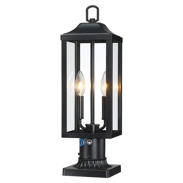 pasentel 20 in. Dusk to Dawn 2-Light Black Metal Hardwired Outdoor Weather-Resistant Post Light with No Bulbs