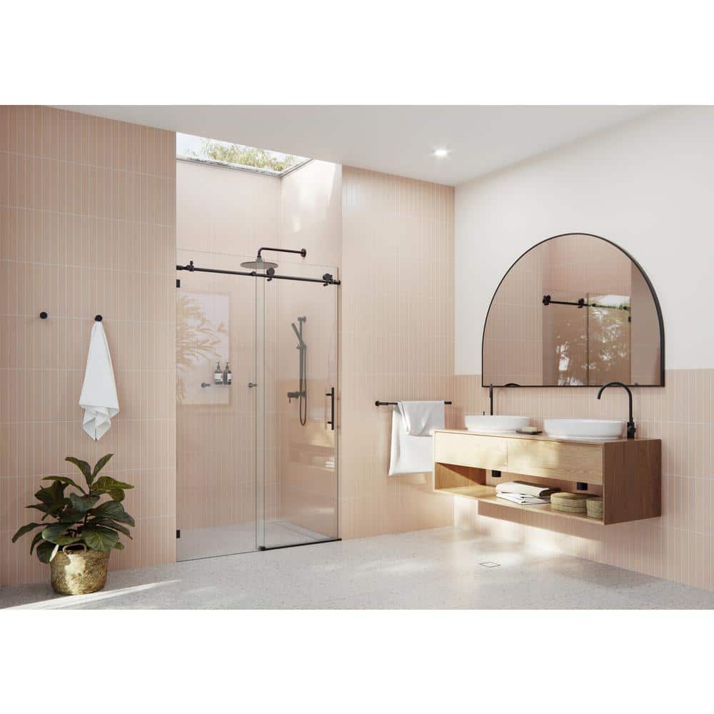 Matte Black Frameless Sliding Shower Door with Tempered Glass Panels