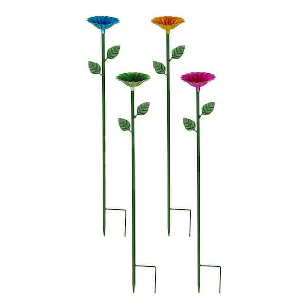 4- Pack Colorful Metal Bee Watering Station with Flower Design Bee Cups for Garden Outdoor Yard Decor