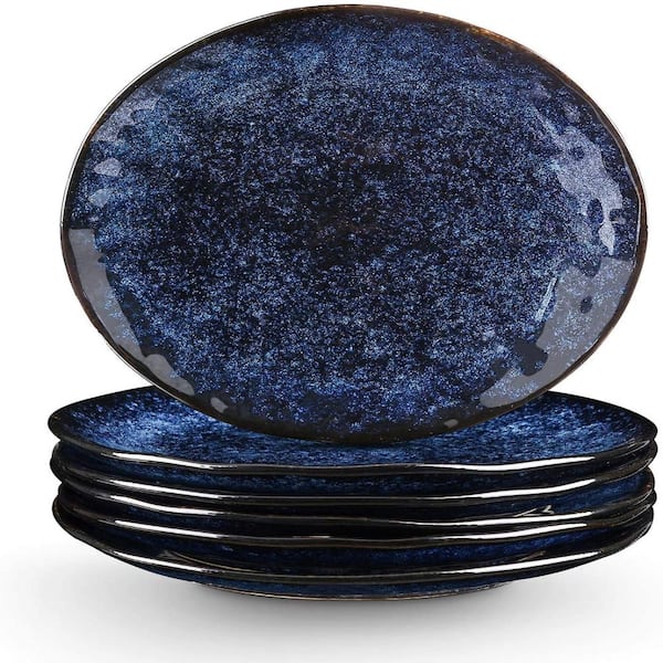 Blue Fluted Lead-Free Porcelain Scratch-Resistant Salad Snack and Dessert Plates Oven Safe (Set of 6)