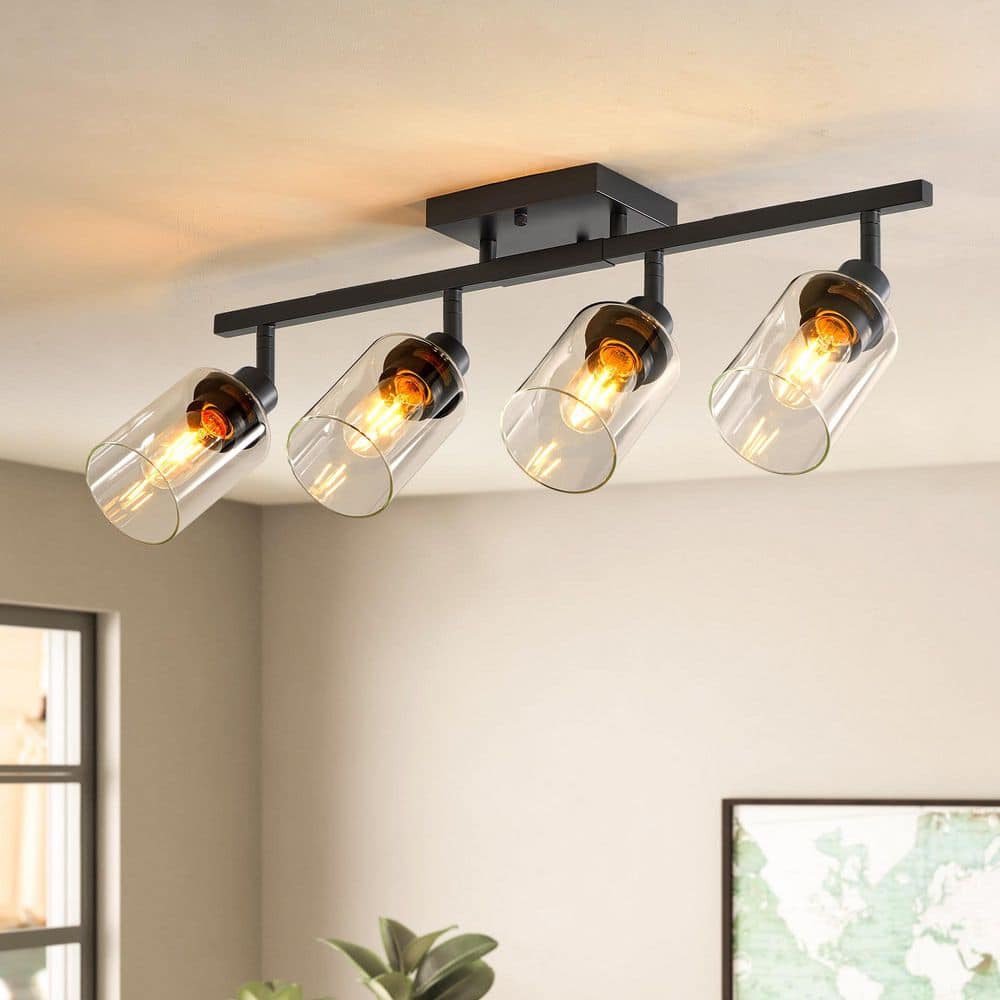 Genoci 4-Light 2 ft. Hard Wired Black Dimmable Adjustable Track