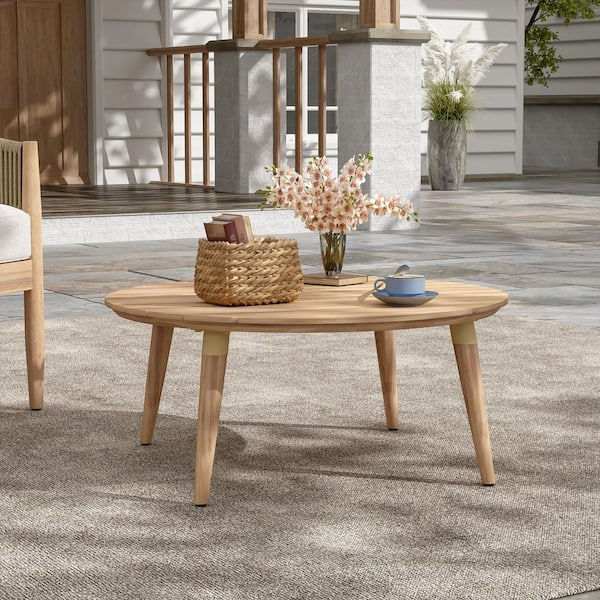 Roy Outdoor Patio Coffee Table, Acacia Wood, Natural, Beige