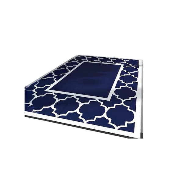 5 ft. x 8 ft. Outdoor Patio Rug Foldable Reversible Plastic Straw Area Rugs Mat in Navy Blue