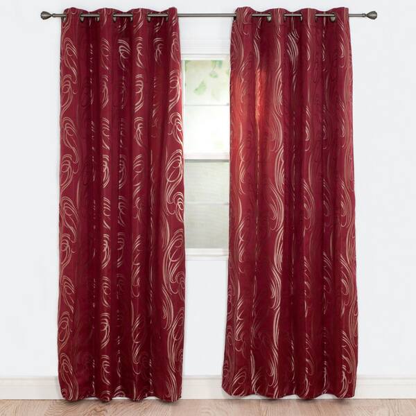 Lavish Home Semi-Opaque Dinah Burgundy Polyester Jacquard Curtain