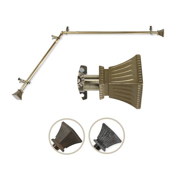 Rod Desyne 13/16" Dia Adjustable 66" to 120" Single Corner Window Curtain Rod in Antique Brass with Trumpet Finials