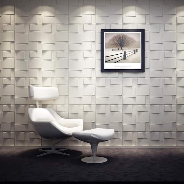 Falkirk Fifer 20 in. x 20 in. Paintable Off White Geometric Steps Fiber Decorative Wall Paneling (10-Pack)