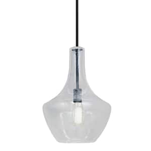 Fusion Harlow 60-Watt Matte Black Pendant with Seeded Glass Shade