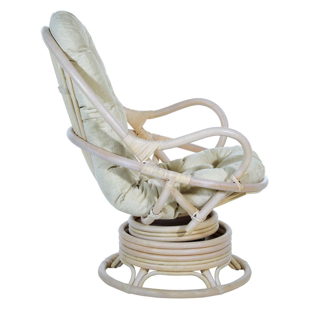 Lanai White Wash Rattan Swivel Rocker Chair with Linen Cushion