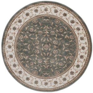 Pisa Light Green 5 ft. Round Traditional Oriental Floral Scroll Area Rug