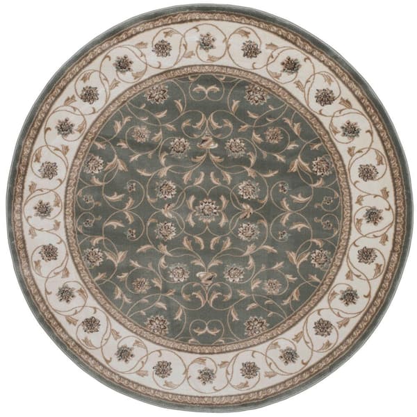 Unbranded Pisa Light Green 5 ft. Round Traditional Oriental Floral Scroll Area Rug