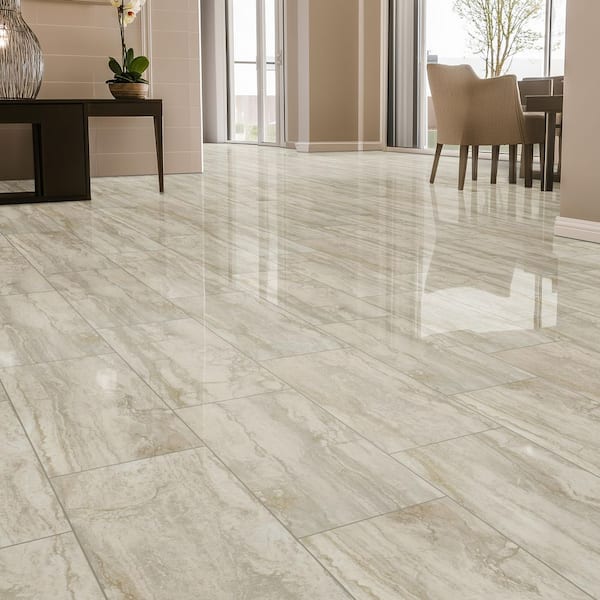 Romagna Ivory 12 in. x 24 in. Polished Porcelain Stone Look Floor and Wall Tile (14 Cases/224 sq. ft./Pallet)