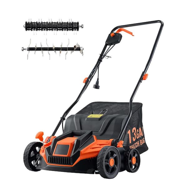 2-in-1 Electric Dethatcher and Scarifier, 13-in. 13 Amp, Corded, 13-Gal. Bag, 5-Position Depth Walk-Behind for Lawn Care