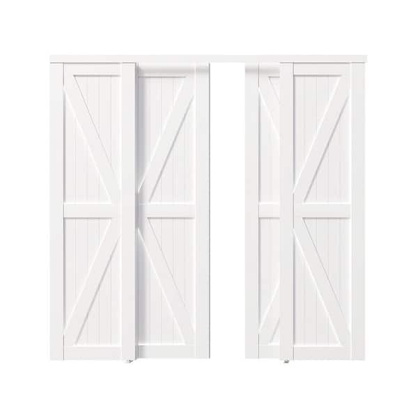 TENONER 96 in. x 80 in. (Double 48 in. Doors), MDF Solid Core, White Double K Shape Sliding Door with All Hardware