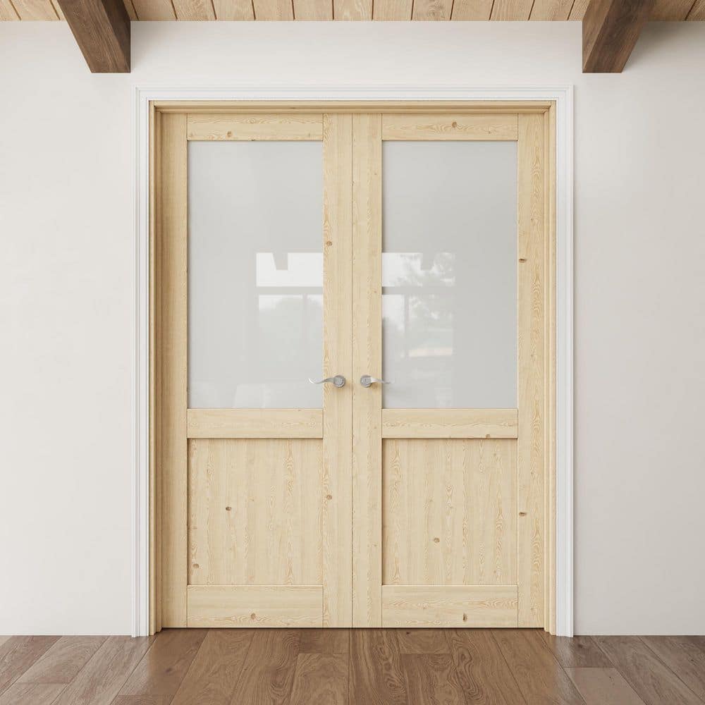 ARK DESIGN 56 in. x 80 in. 1/2-Lite Frosted Glass Universal Solid Core ...