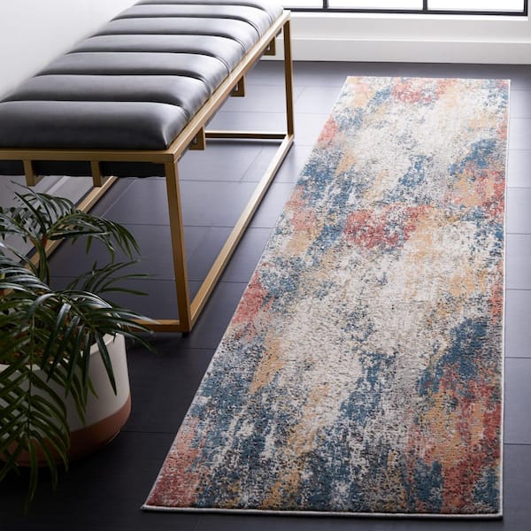 Vogue 2 ft. x 8 ft. Ivory/Blue Rust Distressed Marble Abstract Runner Rug