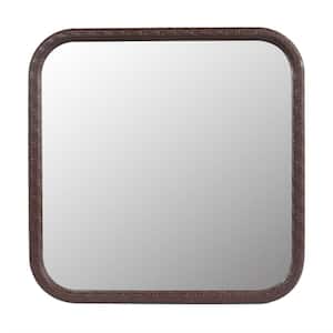 23.62 in. W x 23.62 in. H Small Square MDF Framed Anti-Fog Wall Bathroom Vanity Mirror in Brown