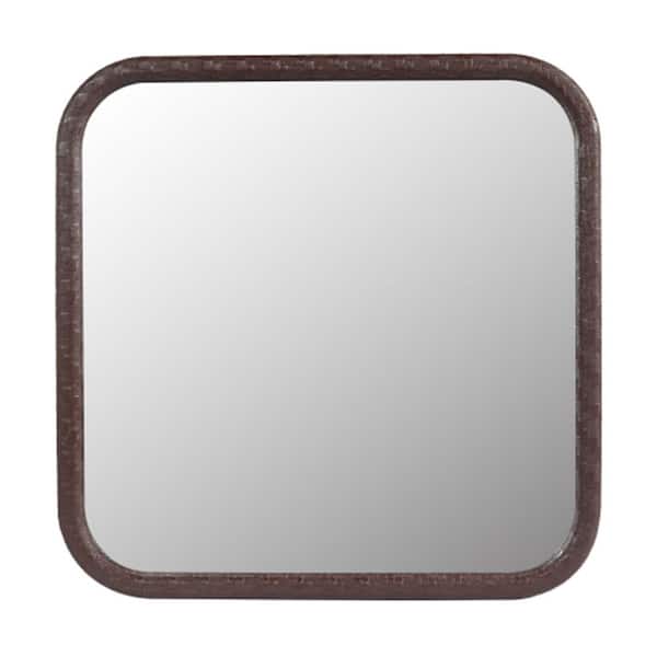 Unbranded 23.62 in. W x 23.62 in. H Small Square MDF Framed Anti-Fog Wall Bathroom Vanity Mirror in Brown
