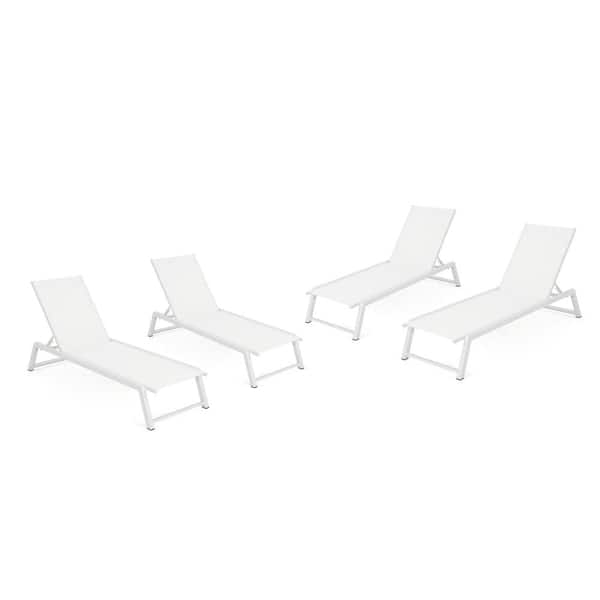 Myers White Metal Outdoor Patio Chaise Lounge (Set of 4)