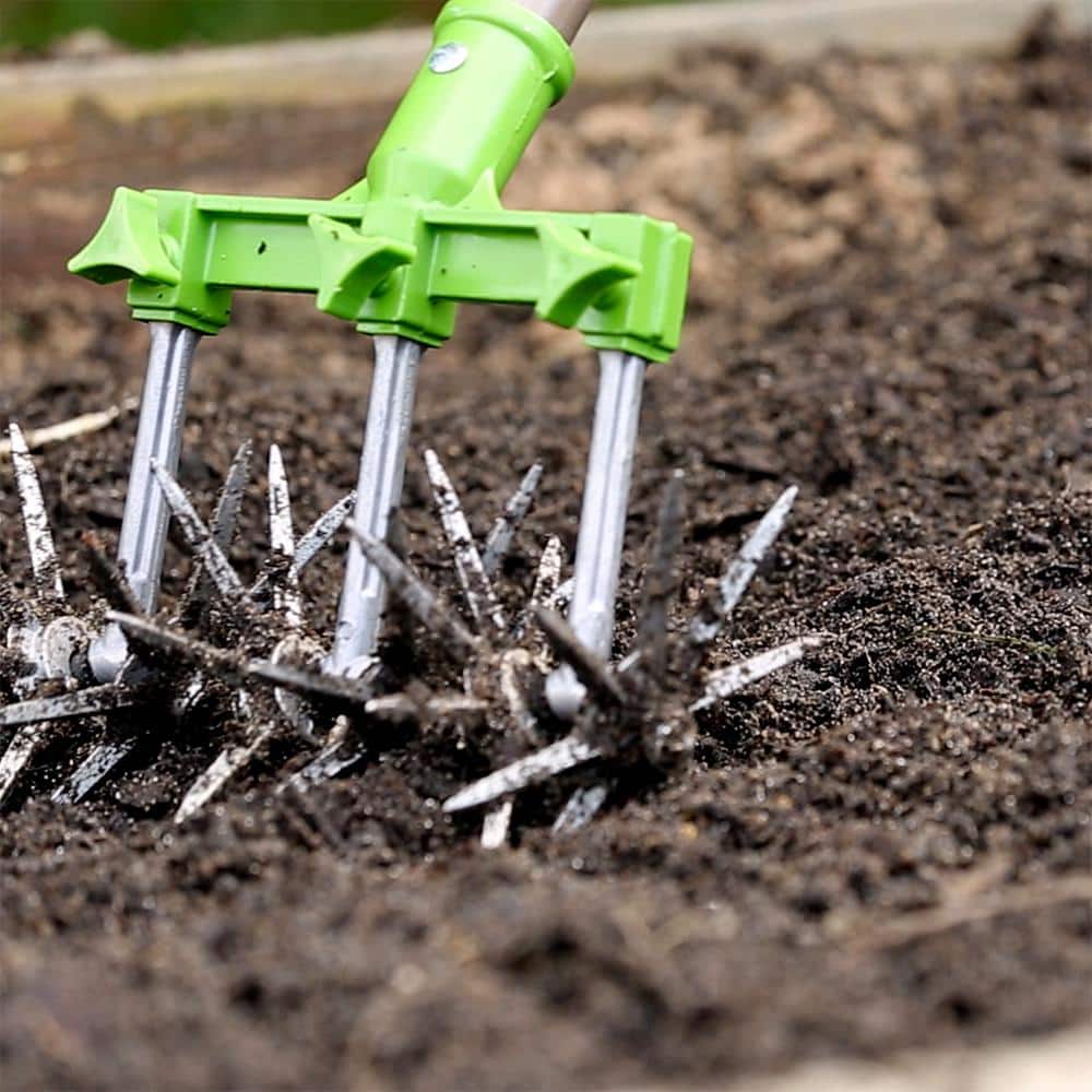 57" Brown and Green Steel Garden Cultivator with Detachable Tines