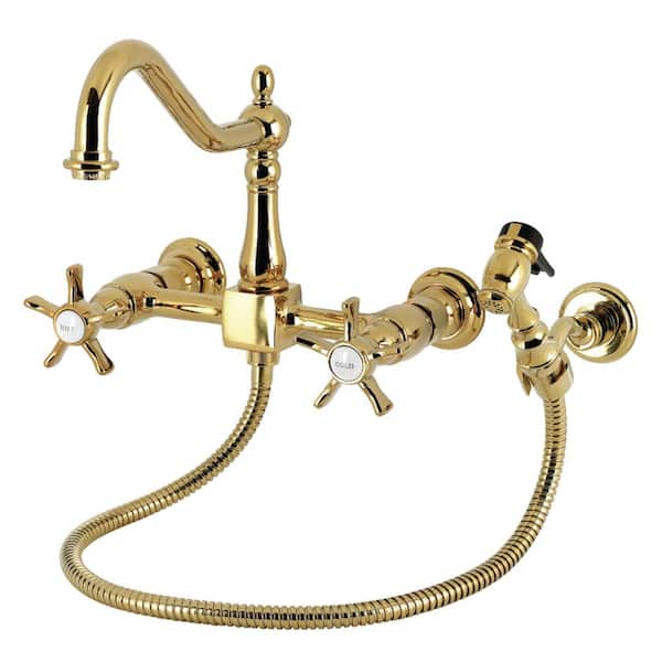 Hamilton 2-Handle Wall Mount Standard Kitchen Faucet in Polished Brass