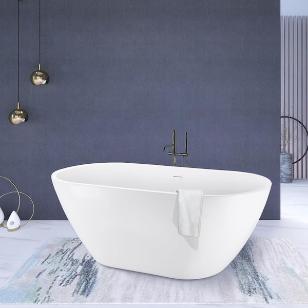 UPIKER Modern 62 in. Acrylic Rectangular Freestanding Flatbottom Bathtub in. Glossy White with cUPC Certificated