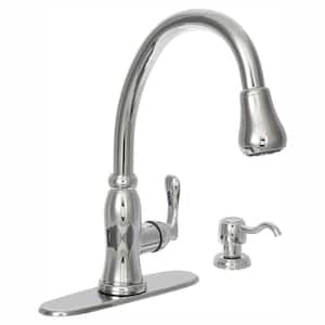 Pavilion Single-Handle Pull-Down Kitchen Faucet with TurboSpray and FastMount and Soap Dispenser in Chrome