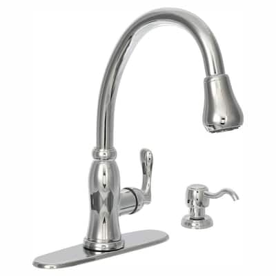 Pavilion Single Handle Pull Down Sprayer Kitchen Faucet with Turbo Spray and Fast Mount and Soap Dispenser in Chrome