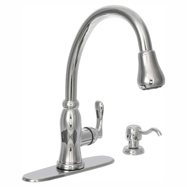 Glacier Bay Pavilion Single-Handle Pull-Down Sprayer Kitchen Faucet With Soap Dispenser in Polished Chrome