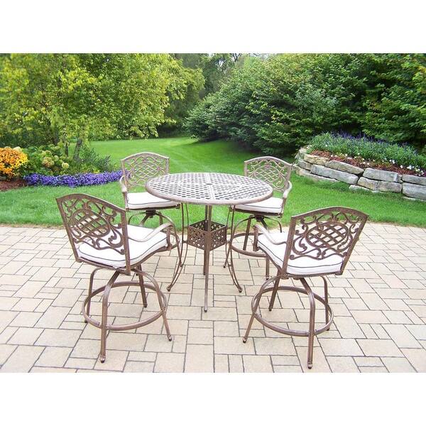 Oakland Living Elite Mississippi 5-Piece Cast Aluminum Patio Dining Set with Oatmeal Color Cushions
