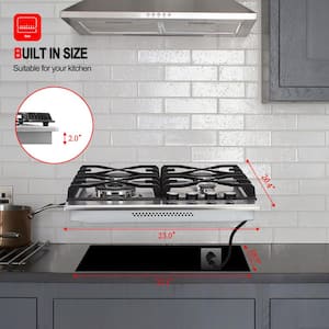 24 in. Recessed Gas Cooktop in Stainless Steel with 4-Sealed Burners, ETL