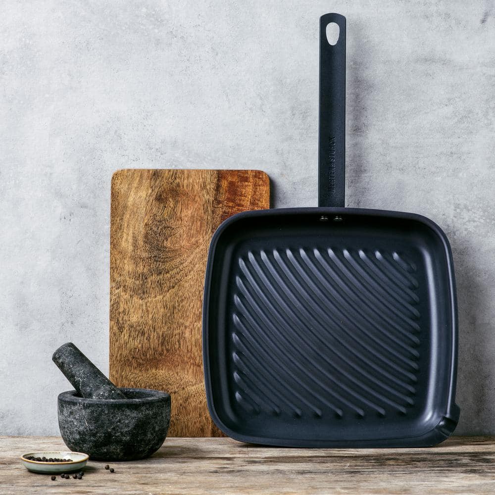 Merten & Storck Black Carbon Steel Square Grill Pan with Steel Handle