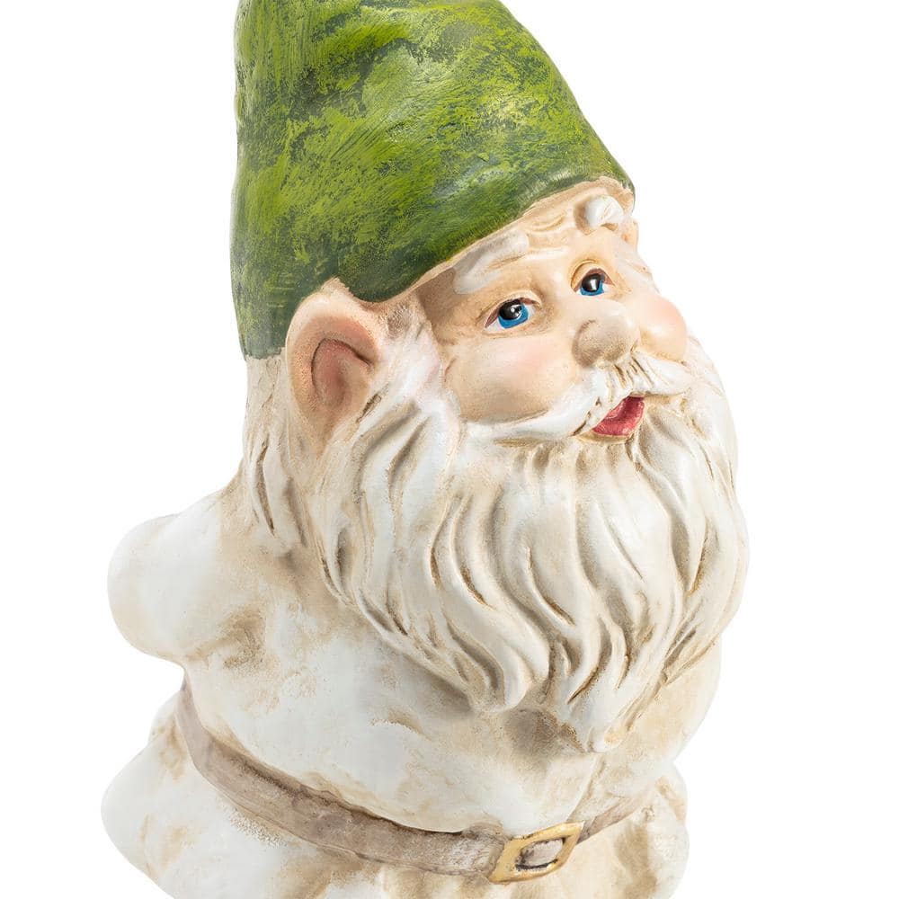 12-Inch Green and Beige Polyresin Garden Gnome Statue