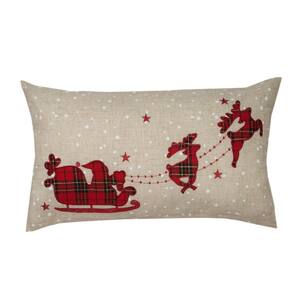 12 in. x 20 in. Applique Tartan Santa Sleigh With Reindeers Christmas Pillow