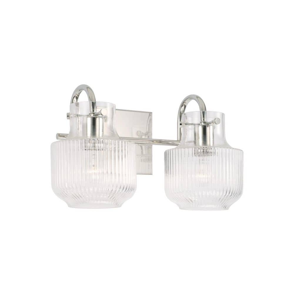 Nyla 15 in. W x 9 in. H 2-Light Polished Nickel Vanity Light with Clear Fluted Glass price history on PriceWatchPro