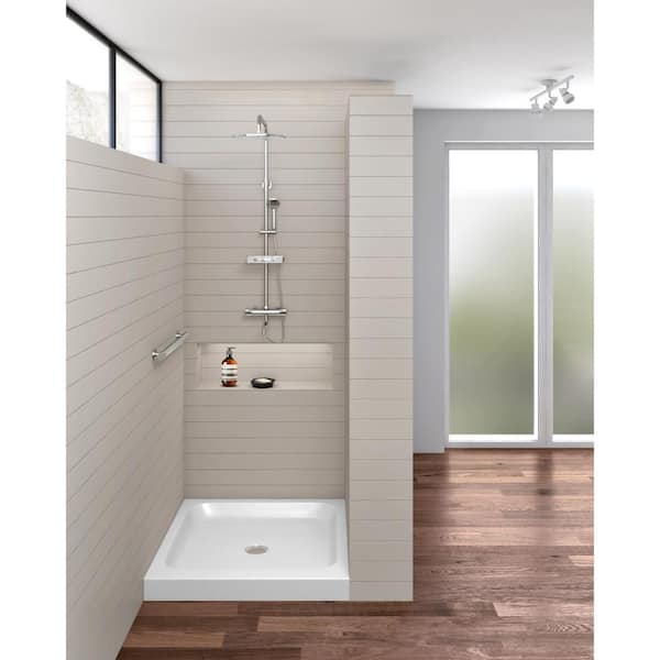 32 in. L x 32 in. W Alcove Threshold Shower Pan Base with center drain in white