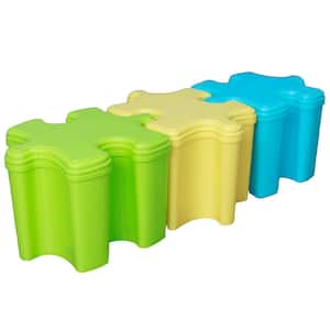 14 in. W x 11 in. D x 9.5 in. H Puzzle Piece Shaped Toy Storage Containers with Lid in Blue, Green and Yellow (Set of 3)