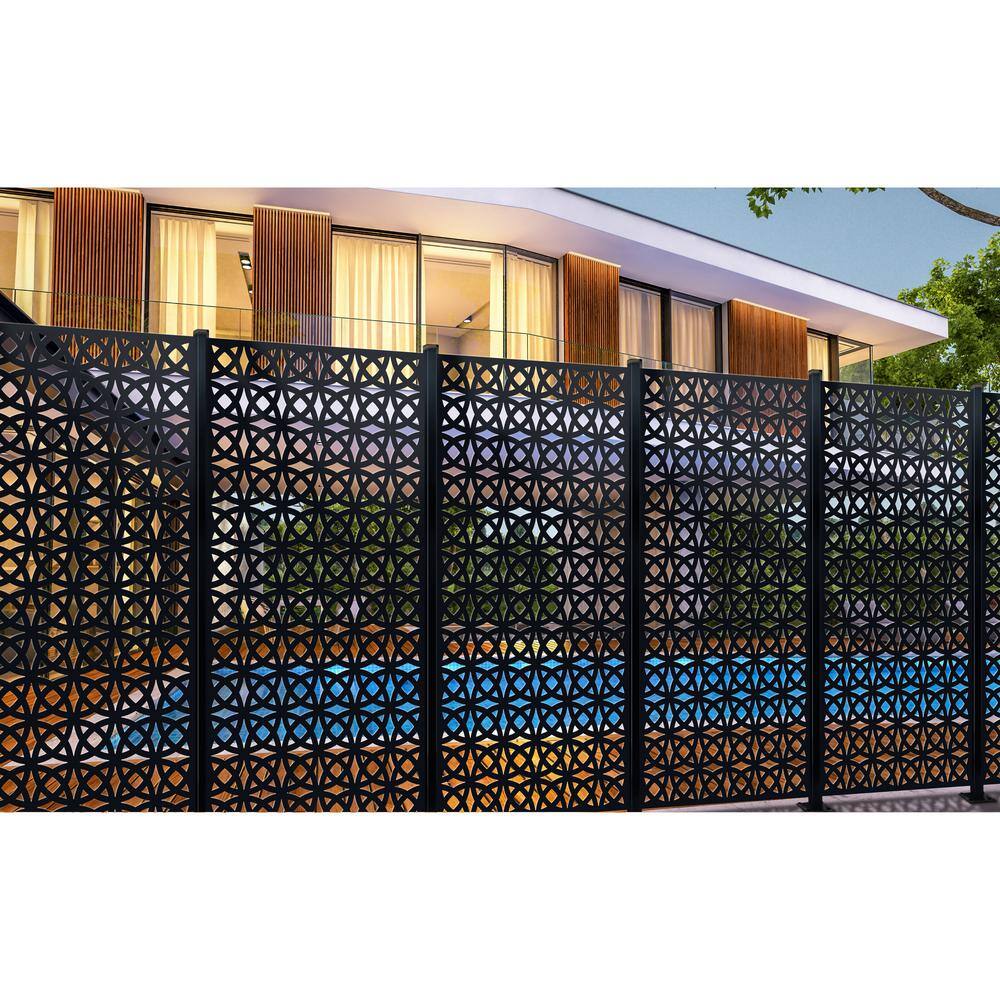Orbit Black Powder Coated Steel Decorative Privacy Panel, 6 ft x 3 ft