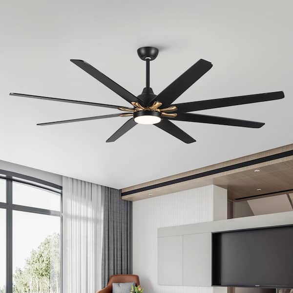 Sevenine Coastal 72 in. Indoor Matte Black and Gold Large Windmill Ceiling Fan with Light and Remote Control