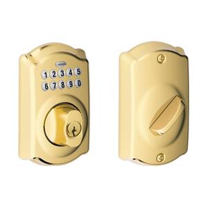 Camelot Bright Brass Single Cylinder Deadbolt Keypad Electronic Door Lock
